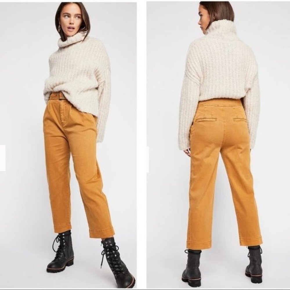 Free People Seamed Like The Real Thing Straight Leg Trouser Pants Mustard Size 8